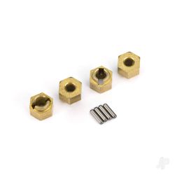 Traxxas Wheel hubs, 7mm hex (brass) (4)/ axle pins