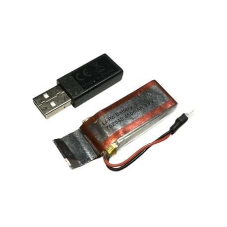 1s 3.7v 450mAh Lipo with USB Charger Used